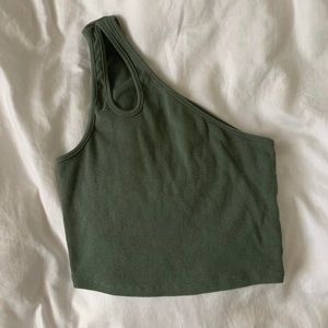 Green Zara One Shoulder Tank Top